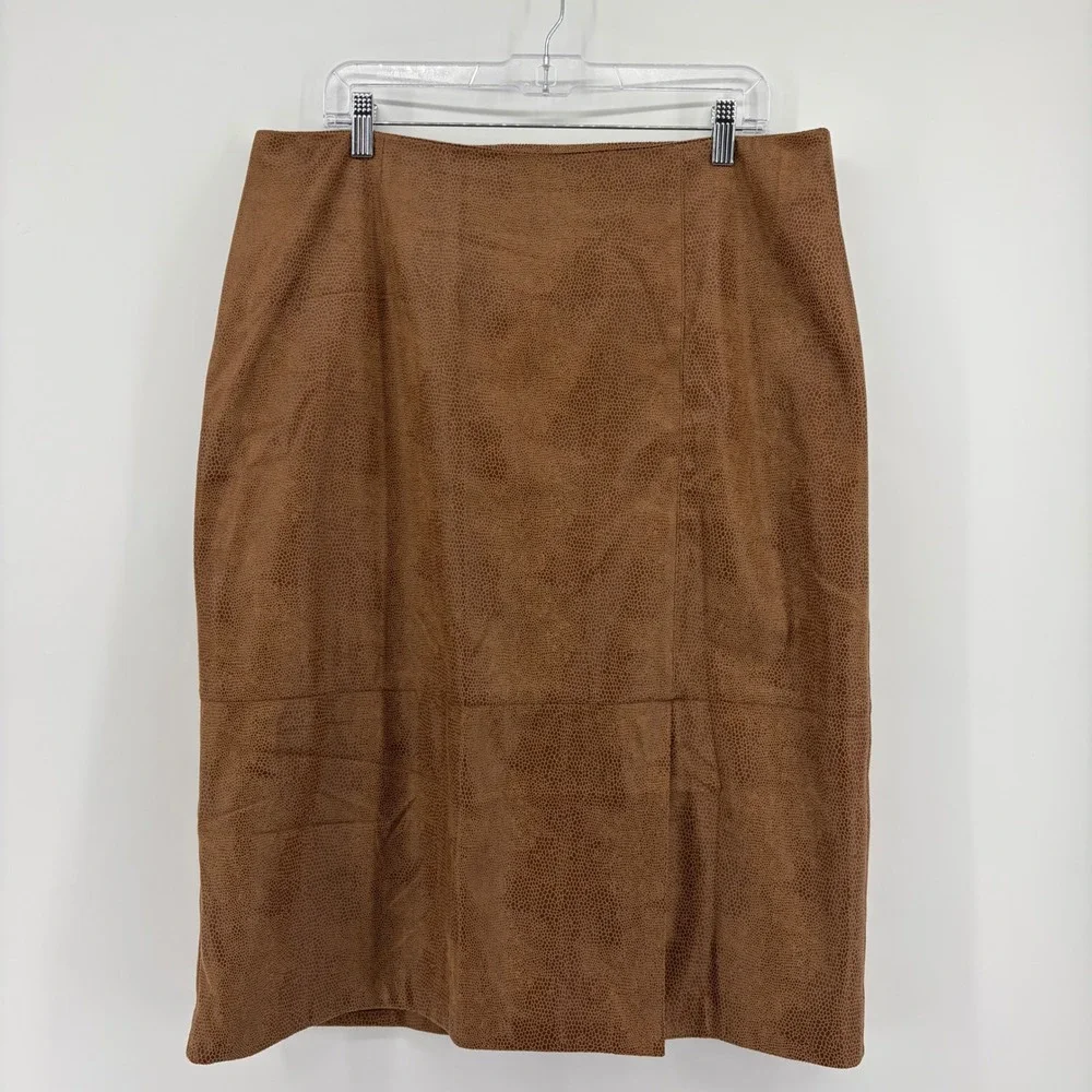 Ruby Rd Womens 16 Brown Skirt Faux Suede‎ Snake Print Pencil Knee Length Lined